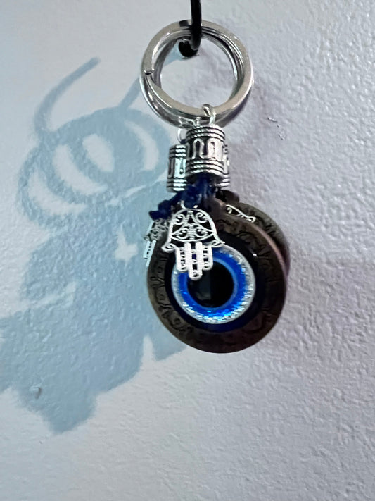 Wood Evil Eye Keychain